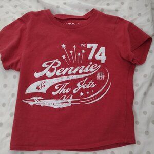 Women’s Elton Juniors Small Red Graphic Tee “Bernie & The Jets” Crop Top